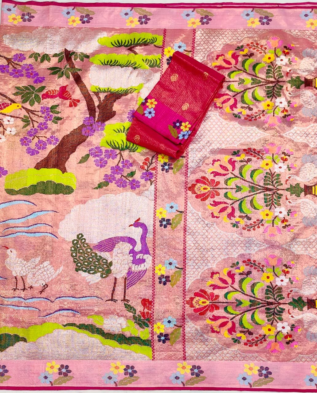 Firdaus - Rose Blush Pure Gold Double Tissue Zarikota GI Tagged Handloom Saree | Banarasii