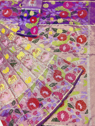 Tilism | Lavender Rose Pure Handloom Double Tissue Zari Kota GI Tagged Saree | Banarasii
