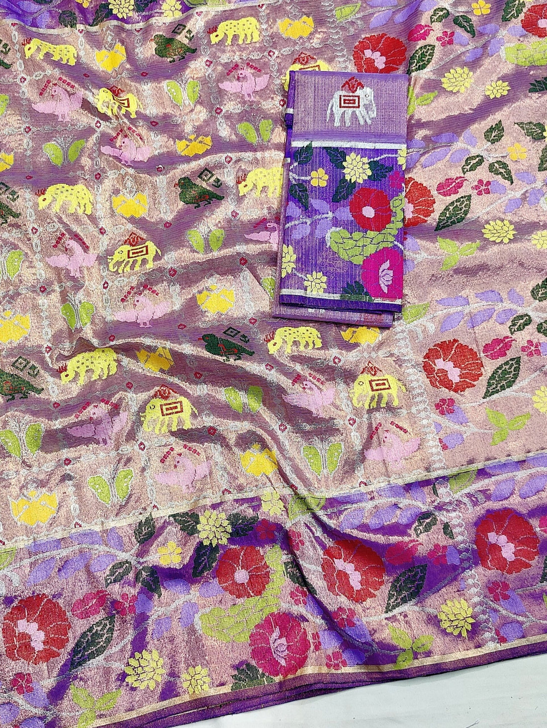 Tilism | Lavender Rose Pure Handloom Double Tissue Zari Kota GI Tagged Saree | Banarasii