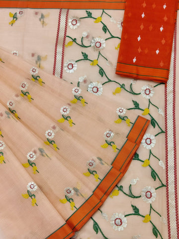 Rifaaqat - Peach Blush Pure Zarikota Handloom GI Tagged Weaved Saree | Banarasii