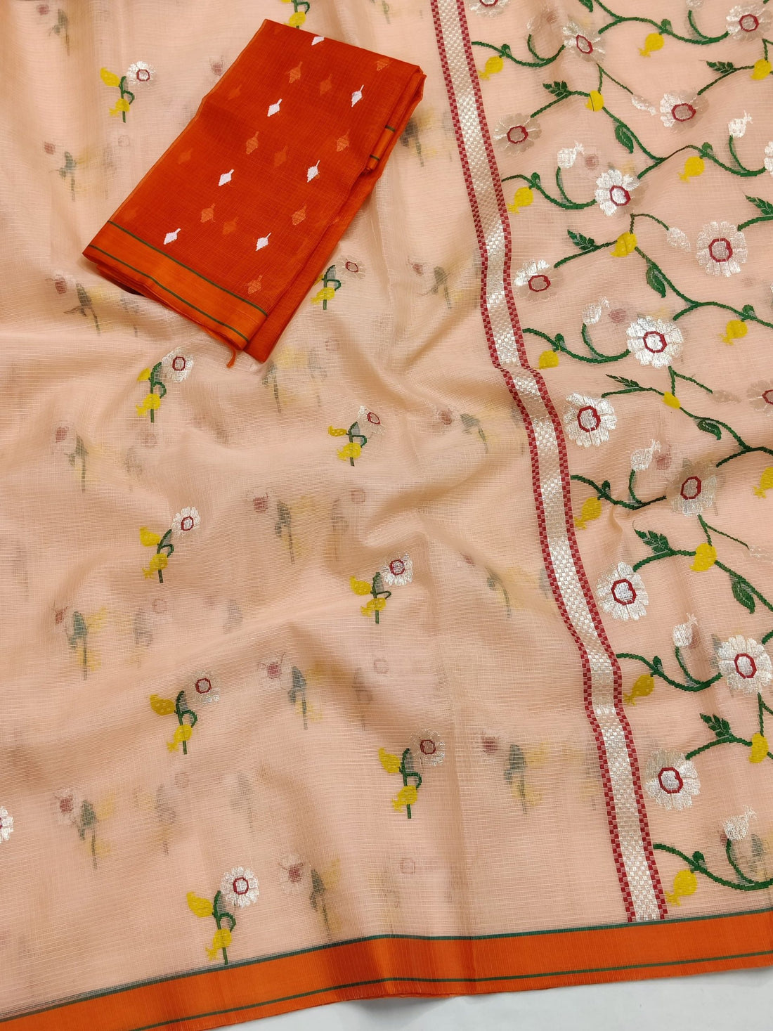 Rifaaqat - Peach Blush Pure Zarikota Handloom GI Tagged Weaved Saree | Banarasii