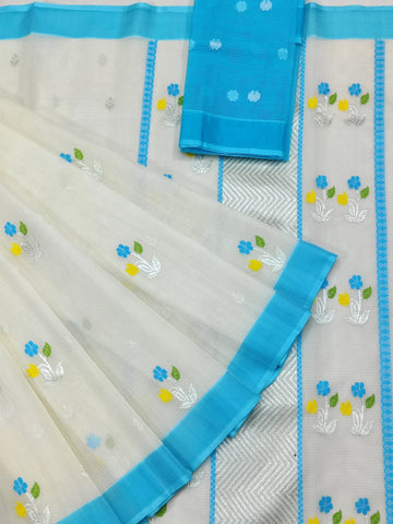 Aabroo - Ivory Blue Pure Zarikota Handloom GI Tagged Weaved Saree | Banarasii