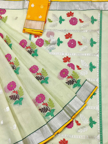 Gulabo - Pistachio Green Pure Zarikota Handloom GI Tagged Weaved Saree | Banarasii