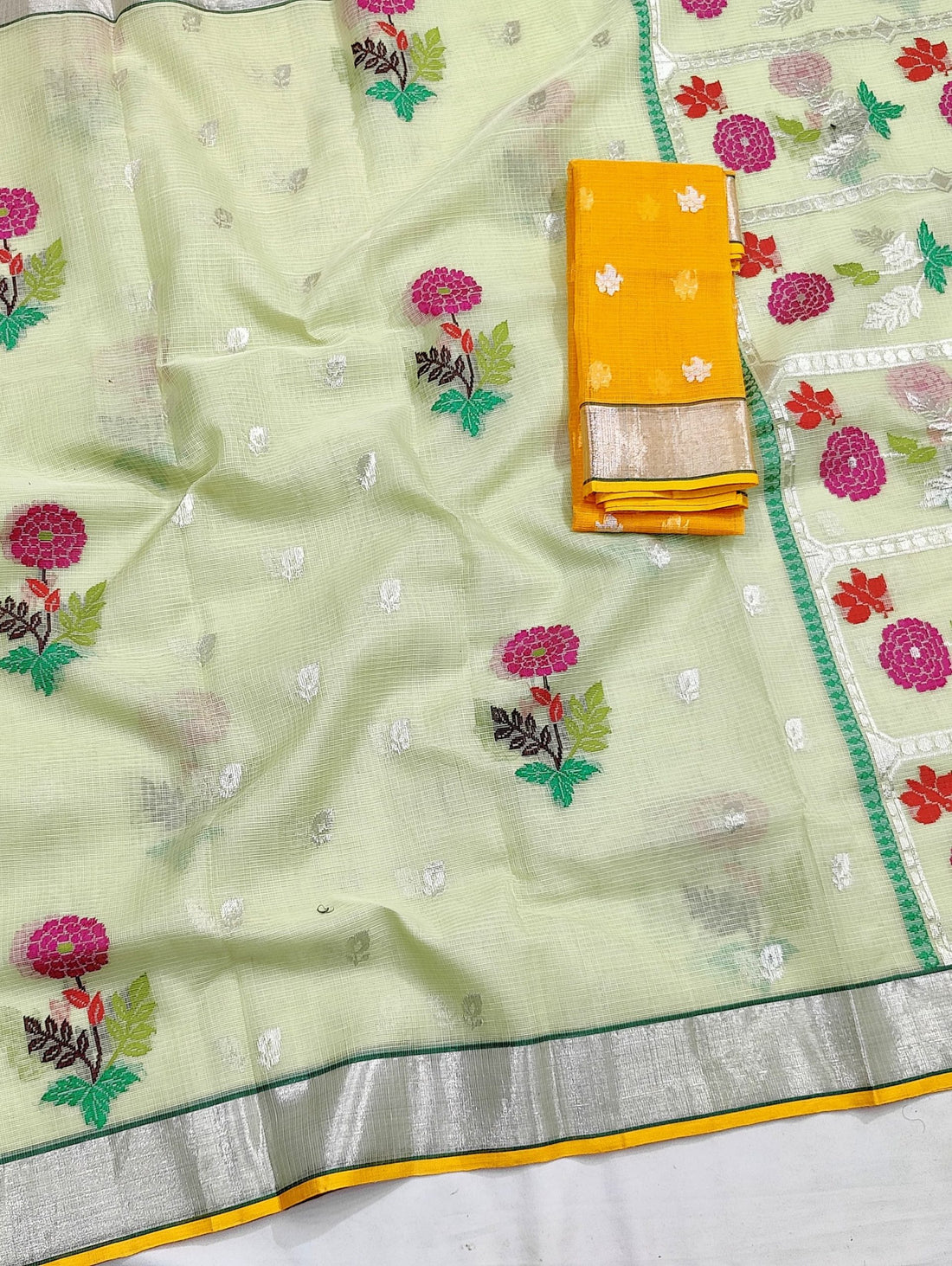 Gulabo - Pistachio Green Pure Zarikota Handloom GI Tagged Weaved Saree | Banarasii