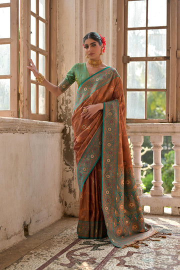 Maaham | Copper Brown Banarasi Silk Zari & Resham Weave Saree | Banarasii