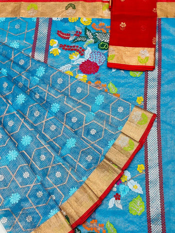 Ishq - Aqua Blue Pure Gold Tissue Zarikota GI Tagged Handloom Saree | Banarasii