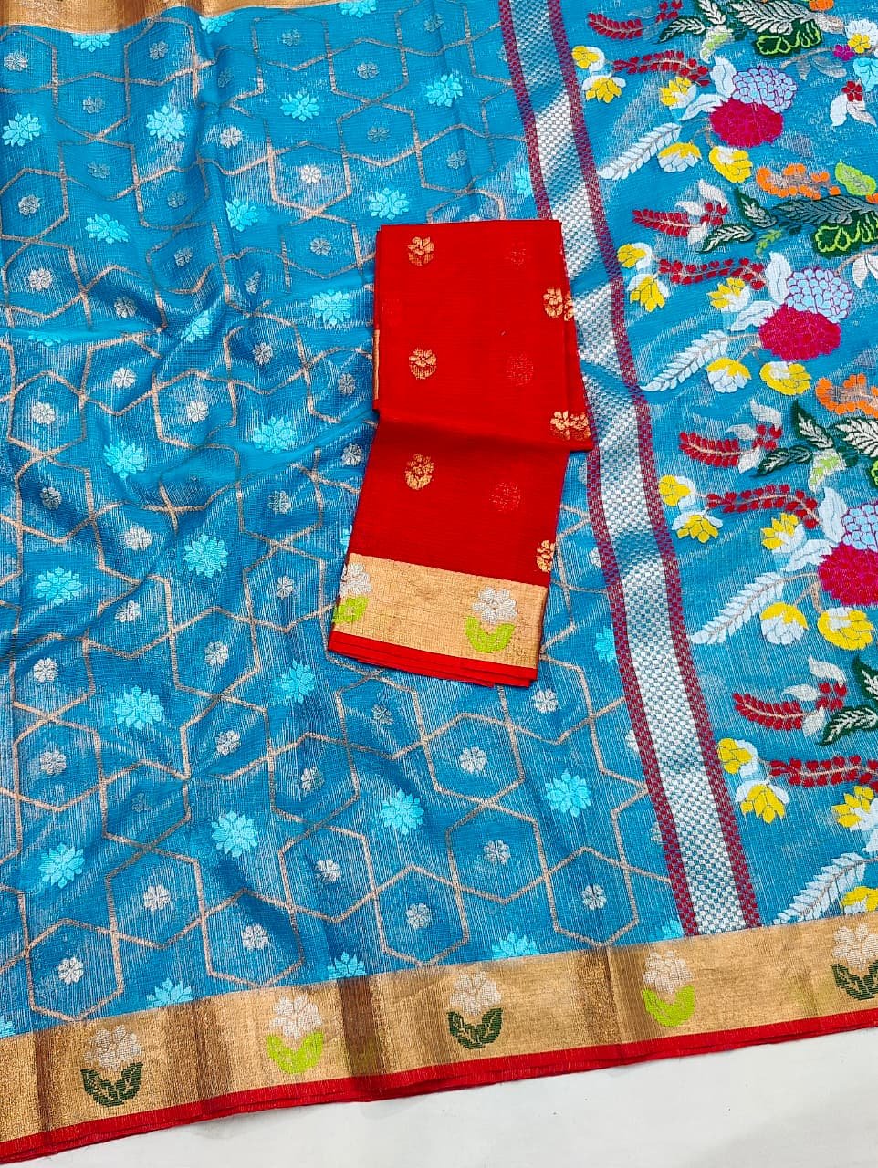 Ishq - Aqua Blue Pure Gold Tissue Zarikota GI Tagged Handloom Saree | Banarasii