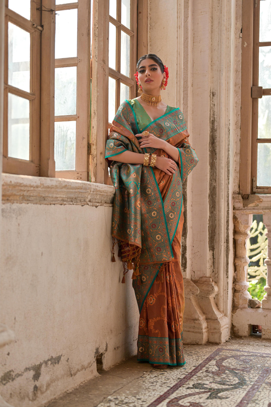 Maaham | Copper Brown Banarasi Silk Zari & Resham Weave Saree | Banarasii