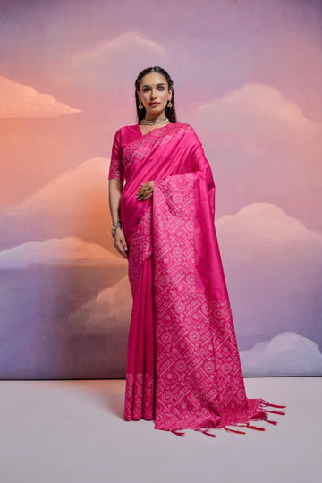 Dilruba | Rani Pink Banarasi Silk Resham Weave Saree | Banarasii