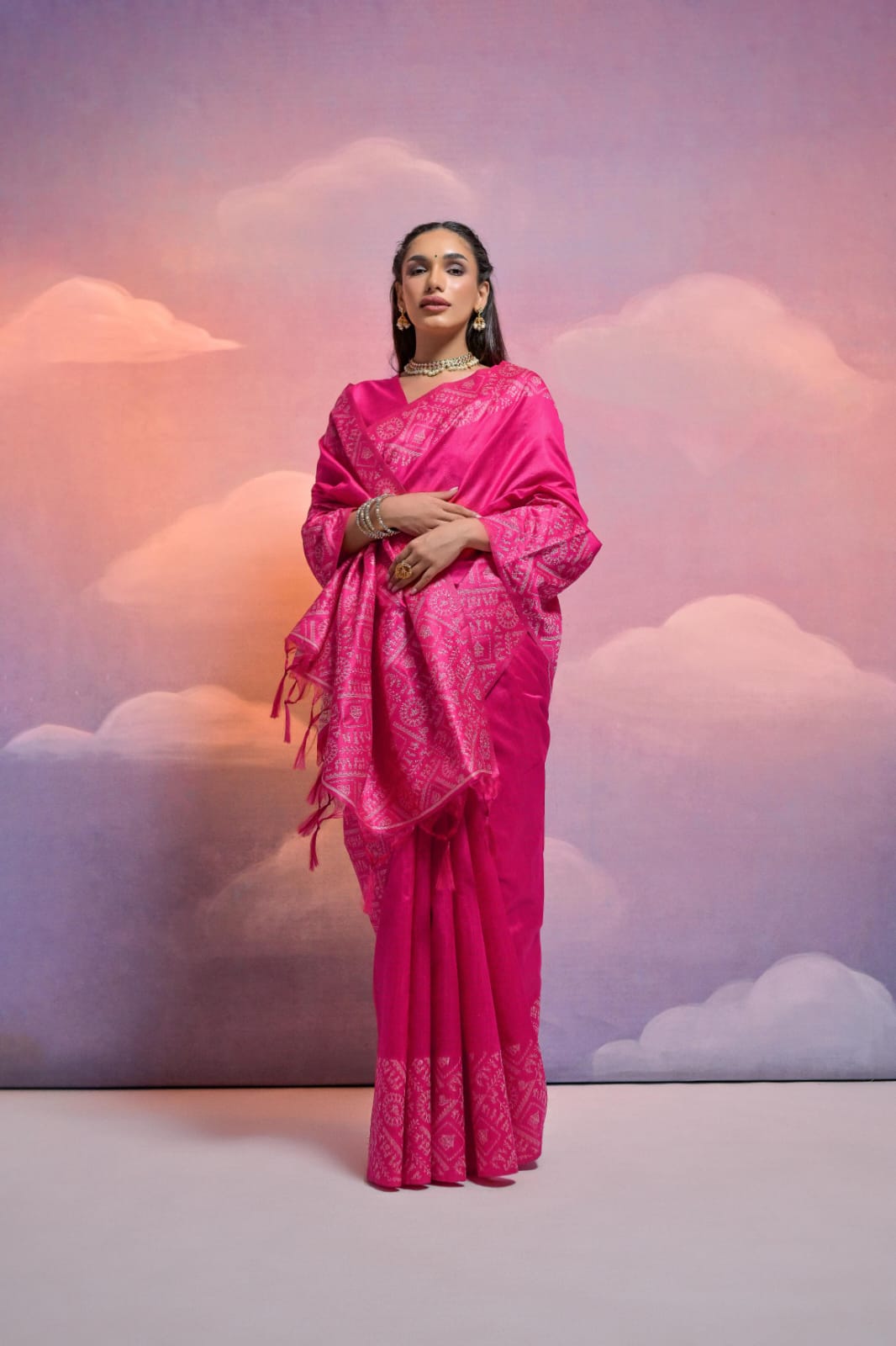 Dilruba | Rani Pink Banarasi Silk Resham Weave Saree | Banarasii
