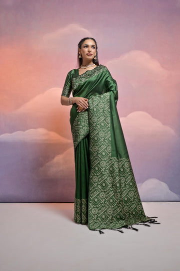 Dilruba | Bottle Green Banarasi Silk Resham Weave Saree | Banarasii