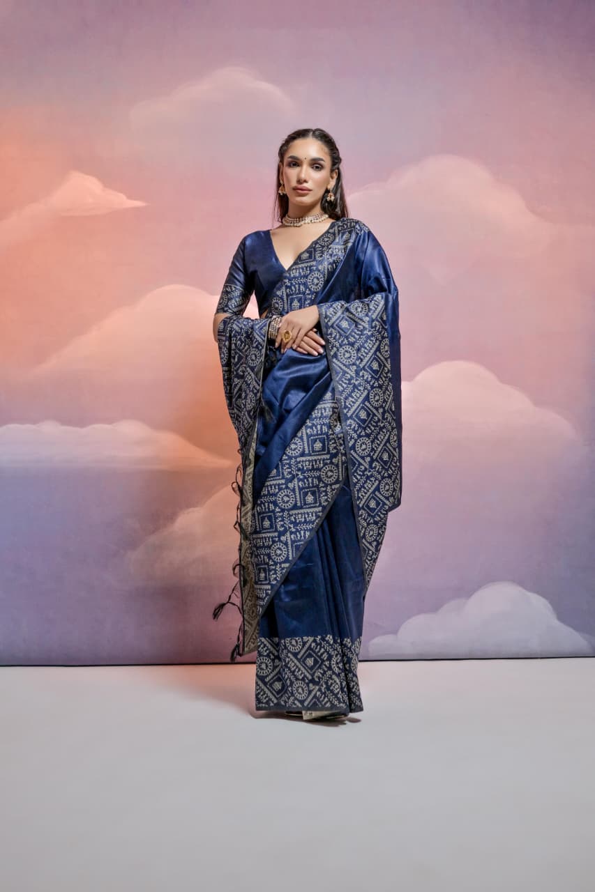 Dilruba | Navy Blue Banarasi Silk Resham Weave Saree | Banarasii
