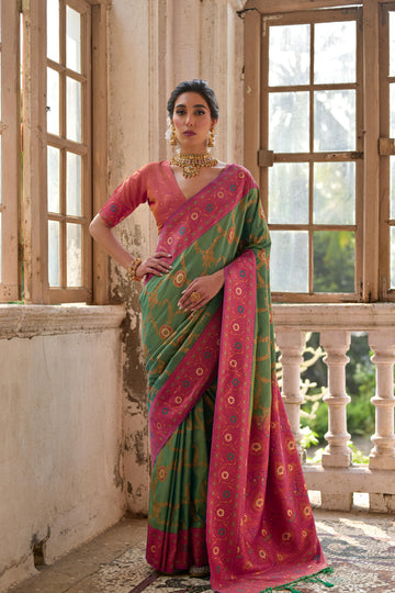 Maaham | Emerald Green Banarasi Silk Zari & Resham Weave Saree | Banarasii