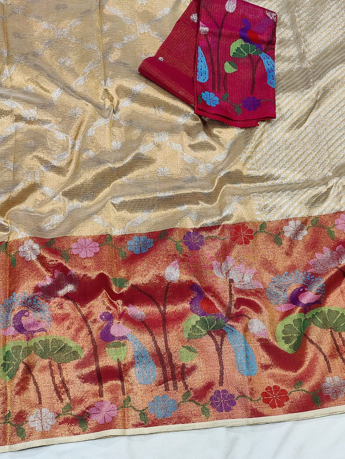 Chaman | Champagne Gold Pure Handloom Double Tissue Zari Kota GI Tagged Saree | Banarasii