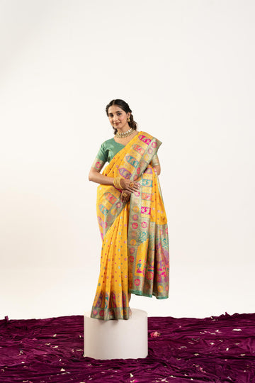 Gulrukh | Sunshine Yellow Banarasi Silk Zari & Resham Weave Saree | Banarasii