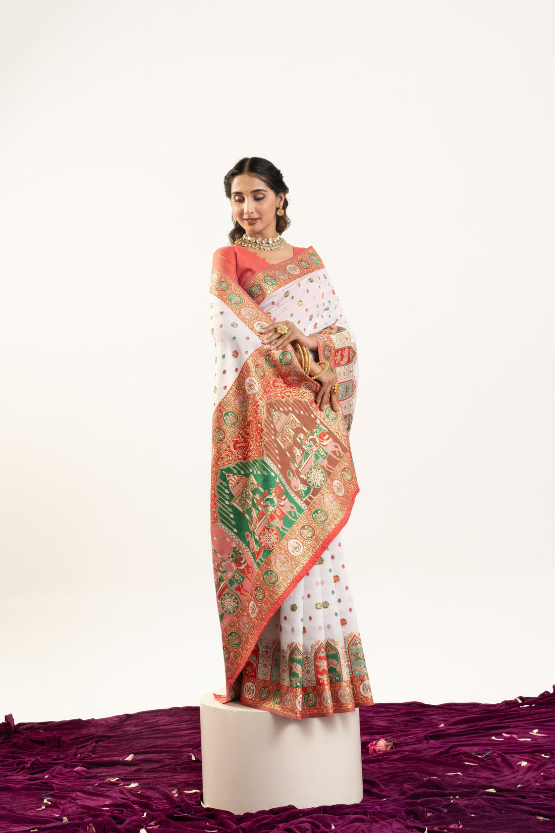 Gulrukh | White Banarasi Silk Zari & Resham Weave Saree | Banarasii