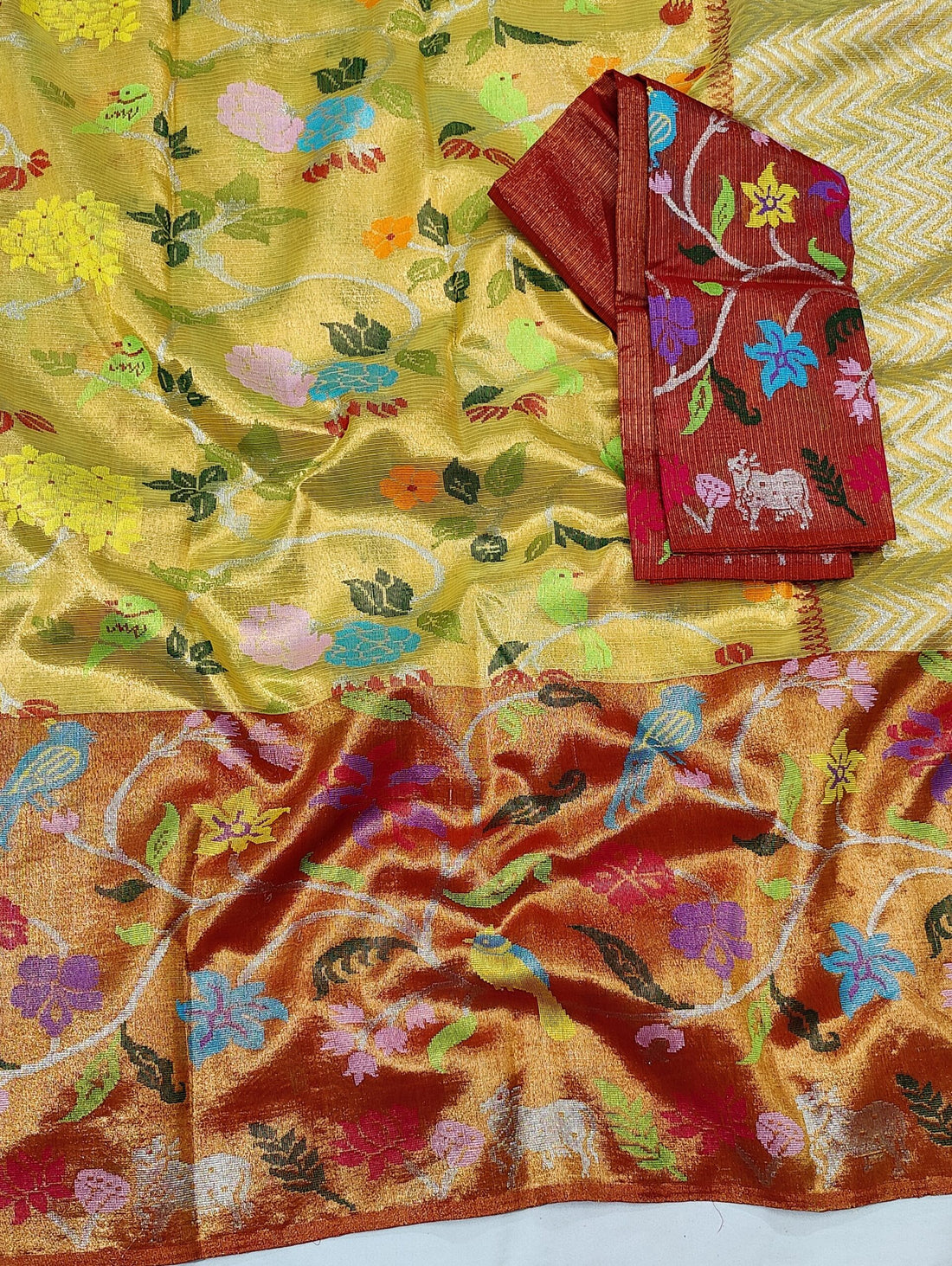 Naghma | Honey Gold Pure Handloom Double Tissue Zari Kota GI Tagged Saree | Banarasii