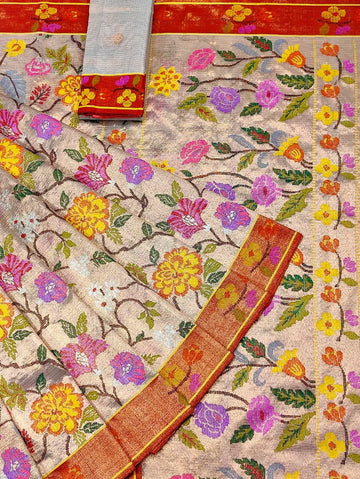 Zarbaft - Rose Gold Pure Double Tissue Zarikota GI Tagged Handloom Saree | Banarasii