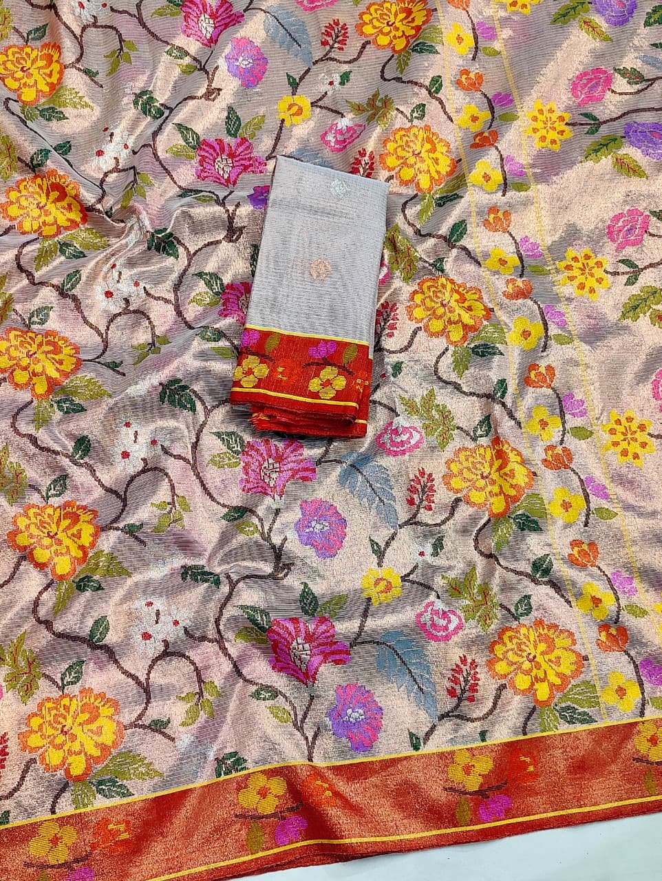 Zarbaft - Rose Gold Pure Double Tissue Zarikota GI Tagged Handloom Saree | Banarasii