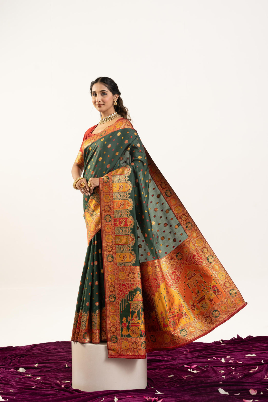 Gulrukh | Deep Forest Green Banarasi Silk Zari & Resham Weave Saree | Banarasii