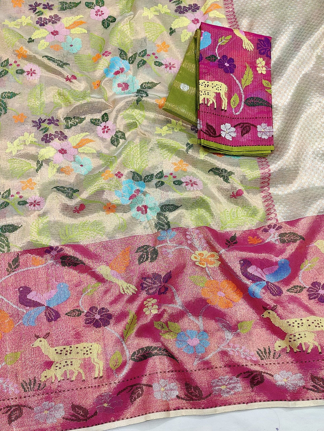 Gulpari | Ivory Gold Pure Handloom Double Tissue Zari Kota GI Tagged Saree | Banarasii