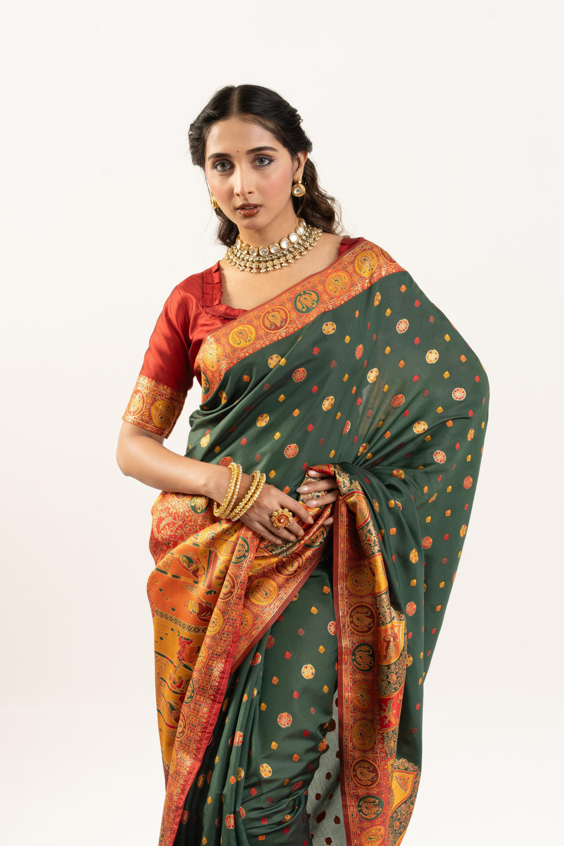 Gulrukh | Deep Forest Green Banarasi Silk Zari & Resham Weave Saree | Banarasii