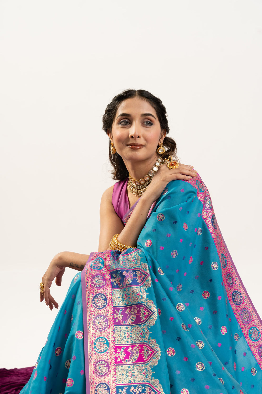 Gulrukh | Turquoise Blue Banarasi Silk Zari & Resham Weave Saree | Banarasii
