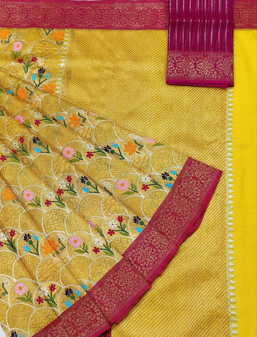 Shahnoor - Gold Pure Zamawar Zarikota Handloom GI Tagged Kanchi Weaved Saree | Banarasii