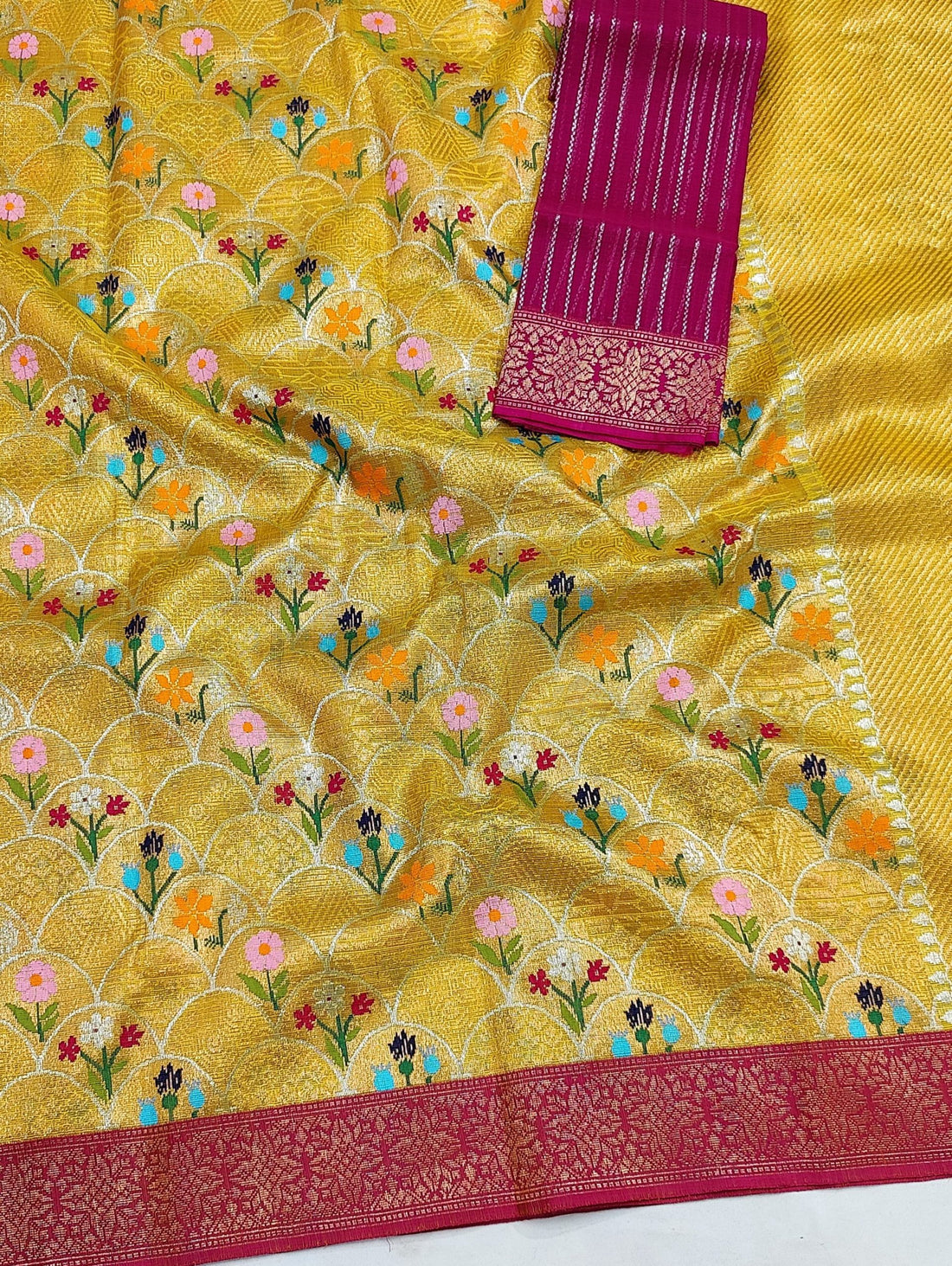 Shahnoor - Gold Pure Zamawar Zarikota Handloom GI Tagged Kanchi Weaved Saree | Banarasii
