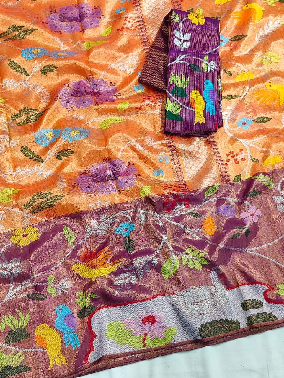 Gulzaiba | Apricot Gold Pure Handloom Double Tissue Zari Kota GI Tagged Saree | Banarasii