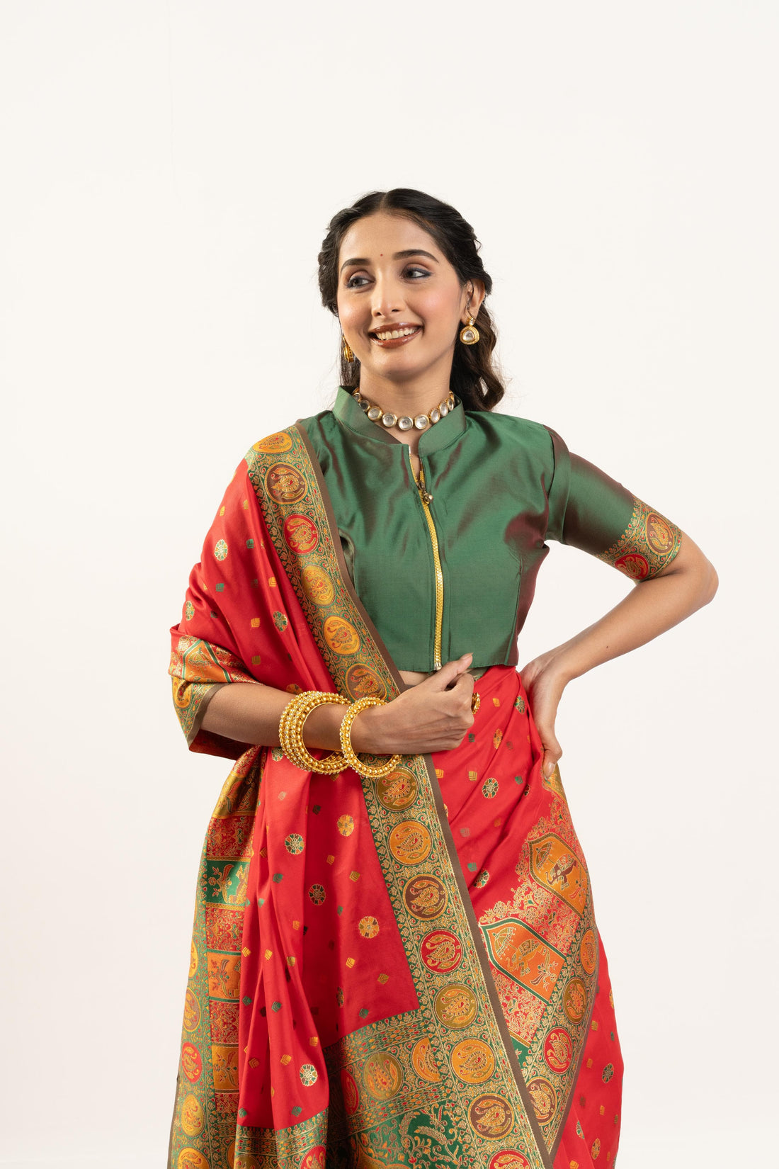Gulrukh | Vermilion Red Banarasi Silk Zari & Resham Weave Saree | Banarasii