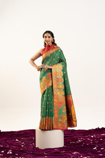 Gulrukh | Emerald Green Banarasi Silk Zari & Resham Weave Saree | Banarasii