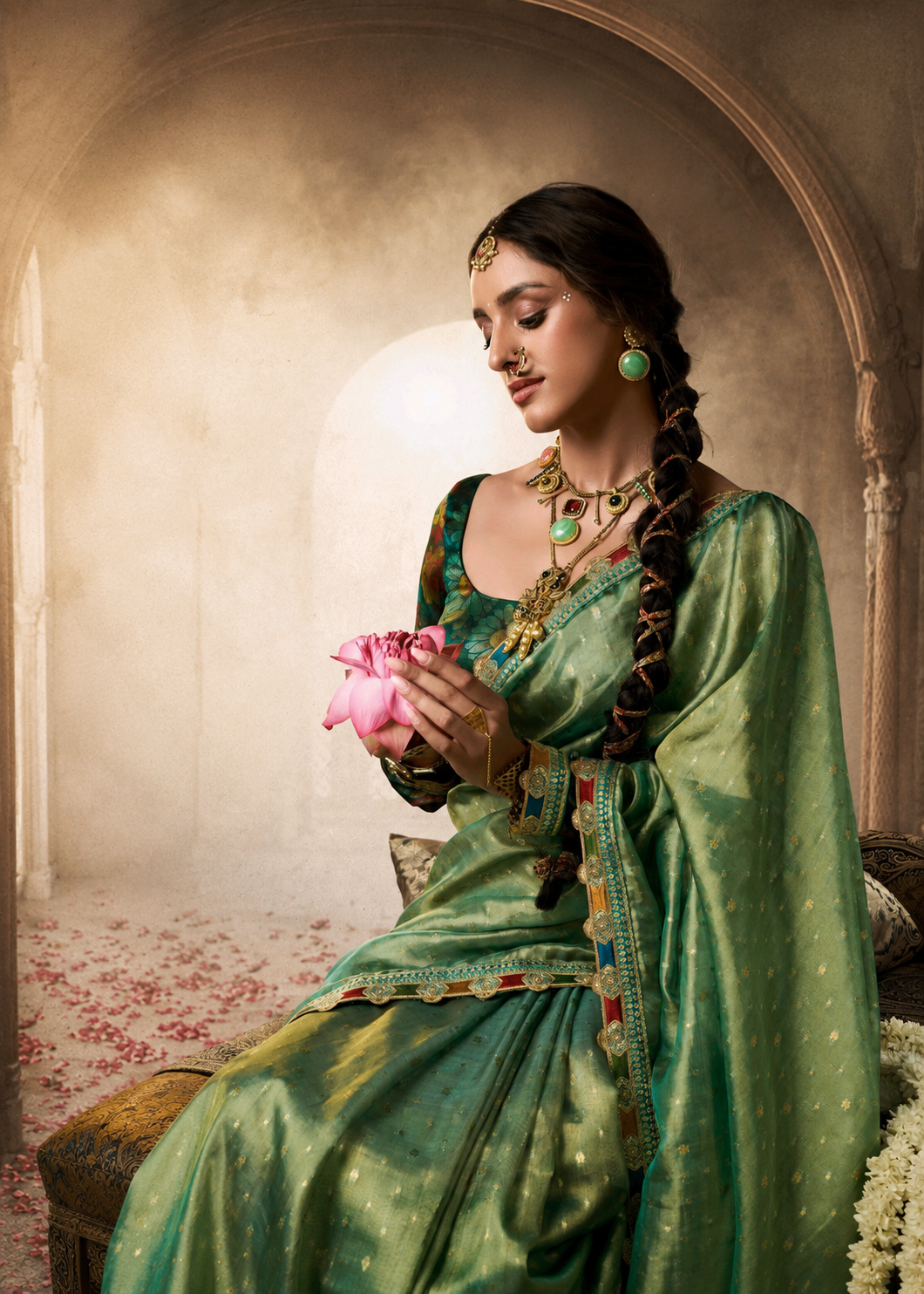 Rimsha | Celadon Mint Premium Tissue Silk Lace Border Saree | Banarasii