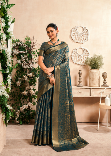 Shabnam | Teal Blue Banarasi Silk Zari Weaved Saree | Banarasii