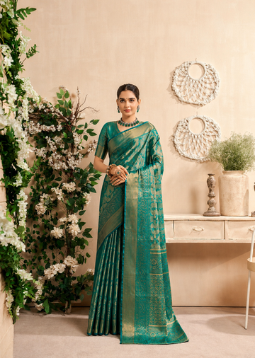 Shabnam | Turquoise Teal Banarasi Silk Zari Weaved Saree | Banarasii