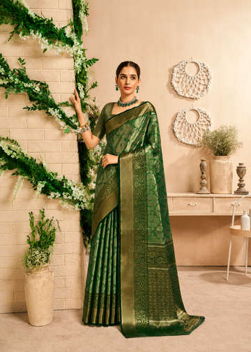 Shabnam | Imperial Green Banarasi Silk Zari Weaved Saree | Banarasii