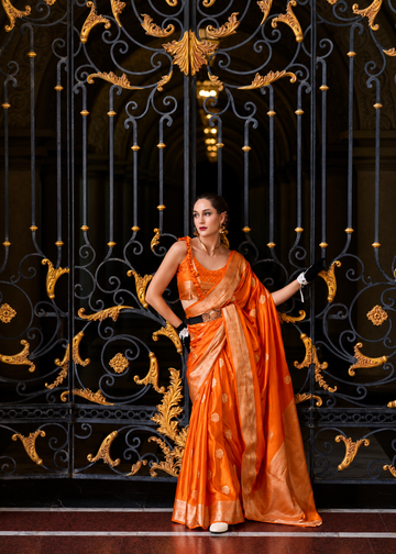 Tajalli | Kesari Amber Banarasi Silk Rich Zari Weaved Saree | Banarasii