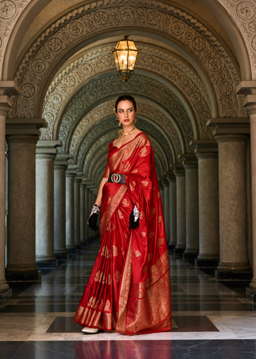 Tajalli | Sindoor Red Banarasi Silk Rich Zari Weaved Saree | Banarasii