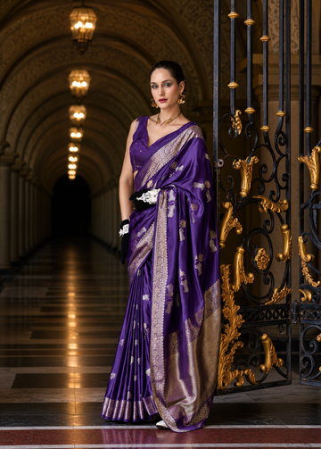 Tajalli | Imperial Violet Banarasi Silk Rich Zari Weaved Saree | Banarasii
