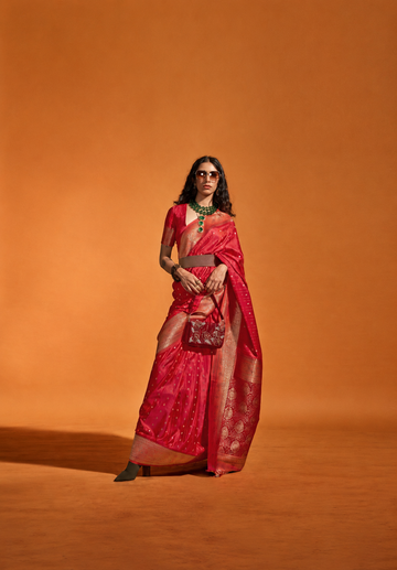 Shehzadi | Rani Pink | Pure Banarasi Silk Rich Zari Weaved Saree | Banarasii