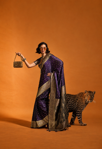Shehzadi | Royal Purple | Pure Banarasi Silk Rich Zari Weaved Saree | Banarasii