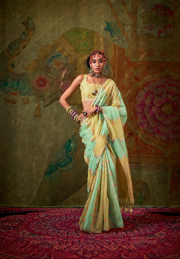 Hoorain | Mint Pista Banarasi Silk Rich Zari Resham Weaved Saree | Banarasii