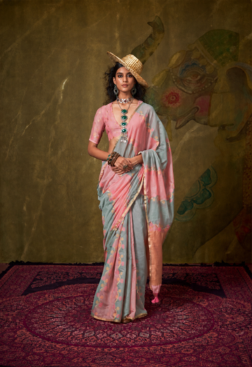 Hoorain | Blush Mist Banarasi Silk Rich Zari Resham Weaved Saree | Banarasii