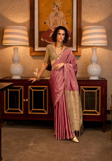 Zarafshan | Rosewood Pink Banarasi Silk Rich Zari Weaved Saree | Banarasii