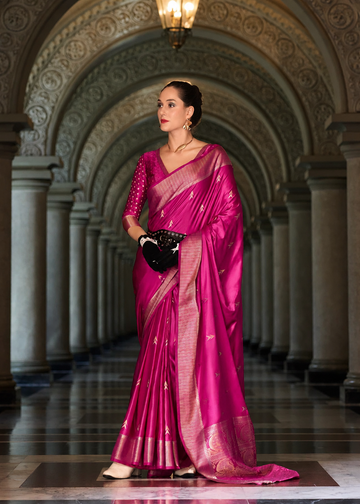 Tajalli | Rani Fuchsia Banarasi Silk Rich Zari Weaved Saree | Banarasii