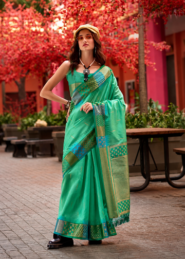 Afsana | Lagoon Jade Banarasi Silk Rich Zari Weaved Saree | Banarasii
