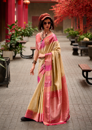 Afsana | Champagne Blush Banarasi Silk Rich Zari Weaved Saree | Banarasii