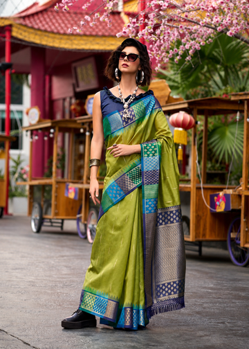 Afsana | Olive Jade Banarasi Silk Rich Zari Weaved Saree | Banarasii