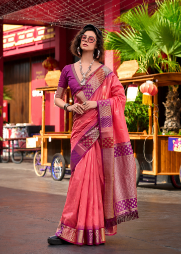 Afsana | Rose Fuchsia Banarasi Silk Rich Zari Weaved Saree | Banarasii