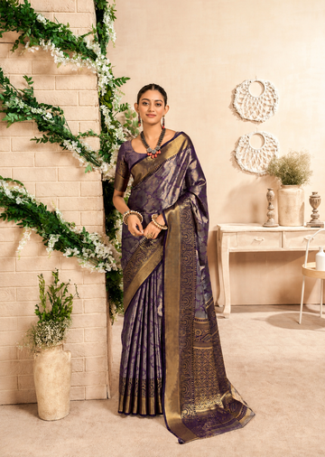 Shabnam | Royal Purple Banarasi Silk Zari Weaved Saree | Banarasii